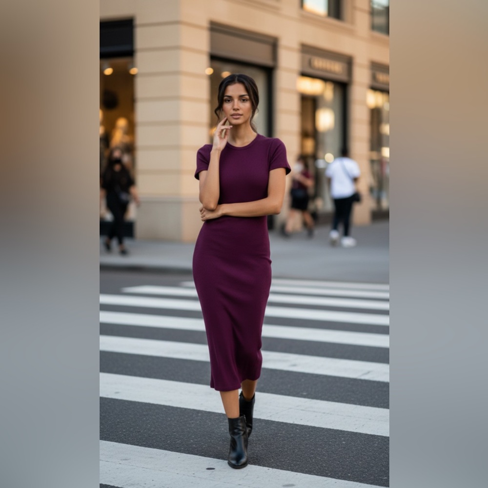 Cotton On Purple Bodycon Dress Short Sleeve Crew Neck
